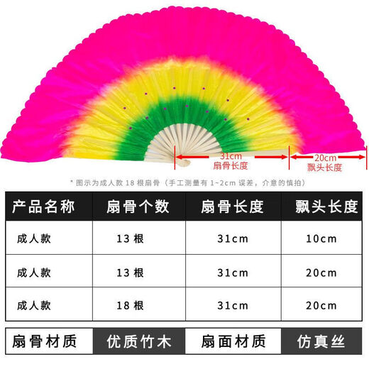 Fan dance fan square dance Northeastern Yangko double-sided 18-bone three-color gradient square dance fan pair 18-bone 31 floating 20 green and yellow rose pair for left and right hands