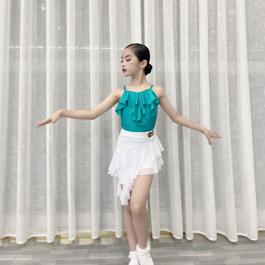 ZIFEIYOU (ZIFEIYOU) [1479 people collection] New 2025 children's Latin training uniform split medium-sized children's Latin dance skirt practice black suspenders + black skirt 120 standard size