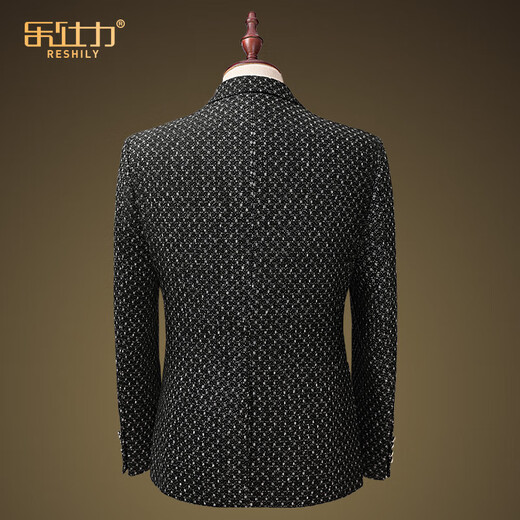 乐仕力品牌潮流羊毛西服外套男士秋冬季休闲西装韩版修身厚款日常单西男 黑灰网格单外套 185/XXL/54码
