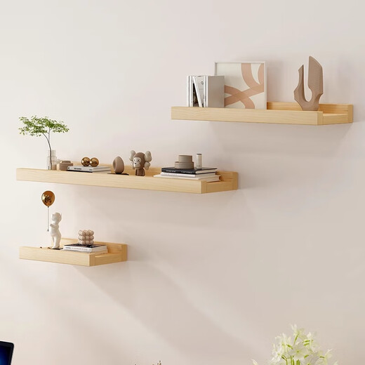 Ruoshi solid wood wall rack wall wall-mounted laminate background wall decoration bracket one-word partition bookshelf shelf solid wood-log color 12*60