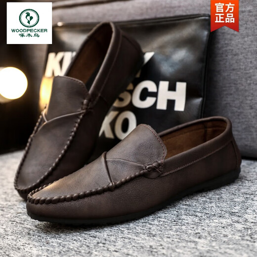 Woodpecker 2025 Nuevos zapatos de gorro para hombres Men suave zapatos de cuero casual estilo coreano zapatos perezosos zapatos de moda yl-d829 negro 39