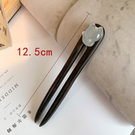 Han Penesi white jade little fox U-shaped ebony hairpin short classic temperament summer gift for girls daily white jade little fox U-shaped hairpin ebony