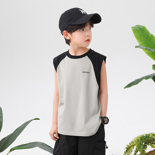 Zuoxi Boys Vest Summer Pure Cotton 2025 Новая детская футболка без рукавов Top Boys Одежда Black 140
