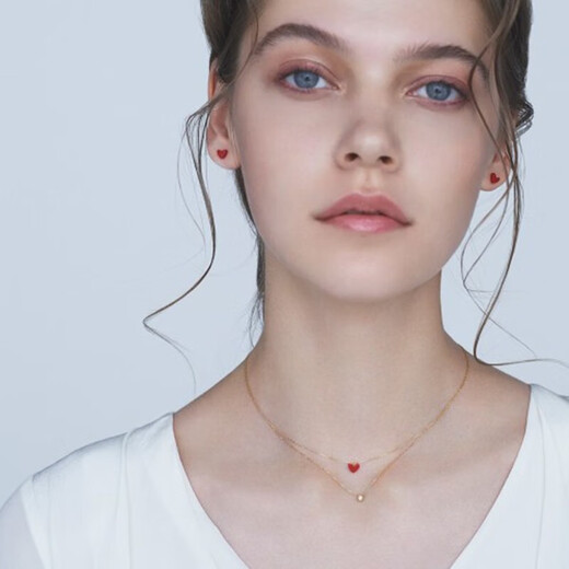AHKAH thiran heart necklace 18K gold imitation coral small red heart necklace women's jewelry gift AB1647010100 small size