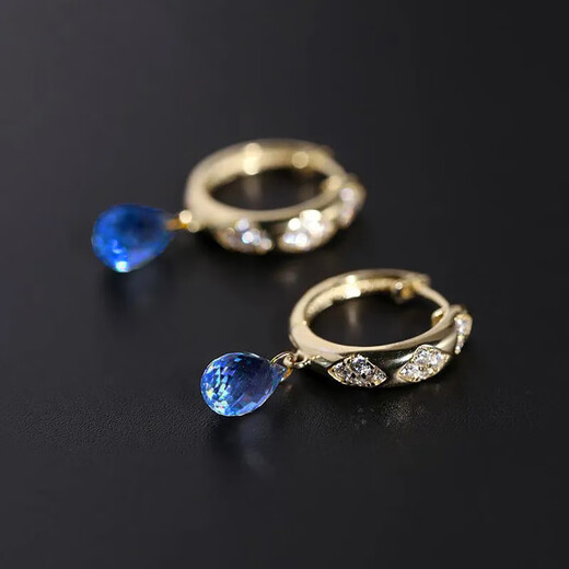 Fat Donglai quality topaz earrings s925 blue sea sky blue women's silver inlaid water drop color treasure earrings trendy blue round topaz yellow l gold earrings Swiss blue