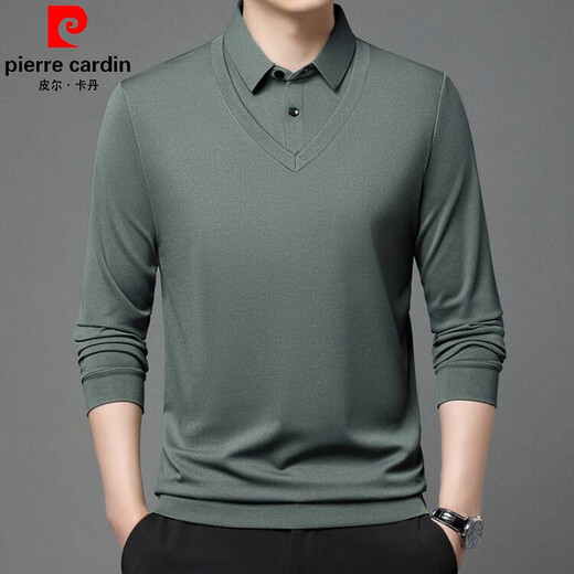 
Pier Cardin brand pure cotton comfortable skin-friendly long-sleeved T-shirt men's spring and autumn casual lapel fake two-piece lapel POLO base shirt black 17084A