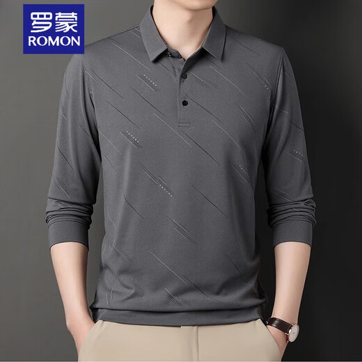 Romon Chunqiu New Long Sleeve T-Shirt Männer mittleren und junger Business Casual Revers Daddy's Kleidung T-Shirt Herbst Kleidung Basis Hemd 826 Navy Blue 175/XL