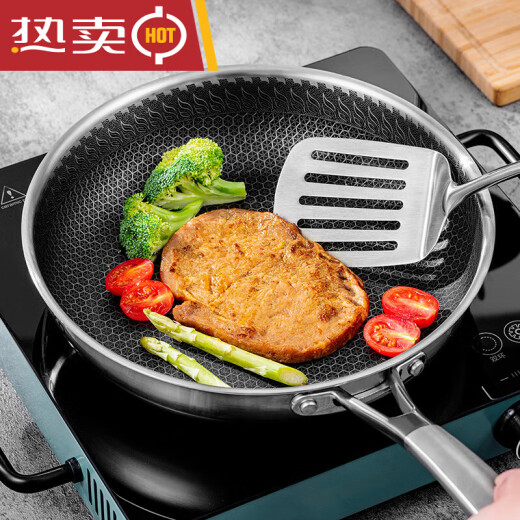 
304 stainless steel frying pan household smoke-free non-stick pan frying pan universal pot 24cm drilling technology stainless steel frying pan ck9721