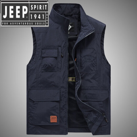 JEEP SPIRIT Jeep Spirit Vest Men's Spring and Autumn Casual Multi-Pocket Workwear Vest Men's Photography Fishing Vest Jacket Gray 2XL 155-170Jin Jin equals 0.5 kg