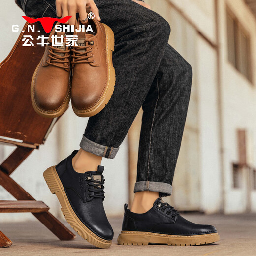 公牛世家男鞋商务休闲大头皮鞋英伦风工装鞋复古耐磨低帮马丁靴男