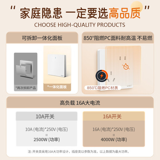 CHNT Switch Socket Panel Cream Style Haushalt 86 Typ geneigt Fünf-Loch