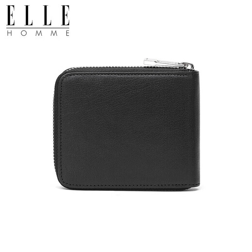ELLE HOMME 男士时尚短款钱包 平纹头层牛皮拉链零钱包4226 生日礼物