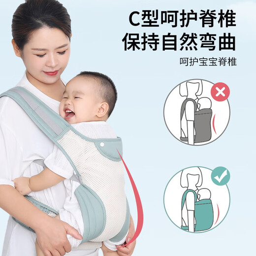 La sangle de bébé Aibaoshi et les nouveau-nés en artefact qui tiennent un bébé sont un stockage portable pour les turbans avant et arrière lorsqu'ils sortent. Qianhu Green M394