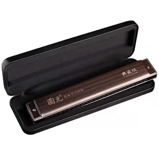 Guoguang importiert Gong Guoguang Akzent 24-Loch-Mundharmonika Polyphonische 28-Loch Advanced Adult Professional Performance Anfänger 28-Loch Bright Black Polyphonic Phonetic Symbol Modell + Vollständige Geschenke