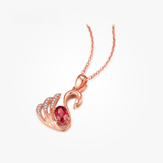 Fantimo 18k rose gold ruby tourmaline colored gemstone necklace for women, swan colored gold and diamond gift, tourmaline swan pendant in stock/including 18K gold chain