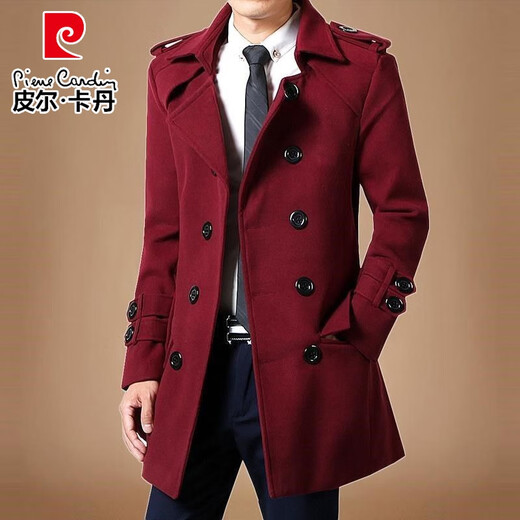 
Pierre cardin woolen coat men's mid-length spring and autumn 2025 new windbreaker thickened men's woolen coat trend black L