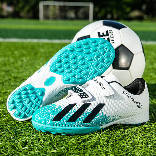 Cyubc Ronaldo Messi 2025 Neue Kinderfußballschuhe für Schüler Jungen Falcon TF gebrochene Nägel Klettverwalter Frauen Trainingschuhe 6199 Weiß und Blau gebrochene Nägel Klettverschluss kaufen Sie ein Paar fünf 29