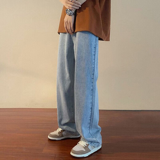 Chenxingzhe jeans men's casual pants men's high street straight loose summer spring and autumn workwear American wide-leg long pants main recommendation light blue drawstring style XL