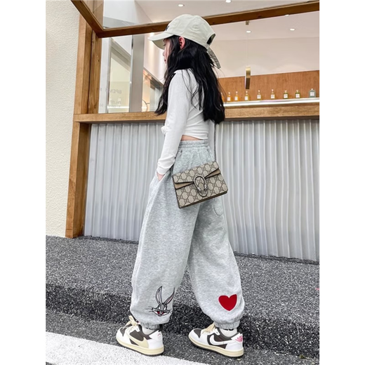 女童裤子秋冬运动兔子2025新款儿童加绒女孩长裤大童束脚卫裤秋季 NN-A983【黑色】春秋款 160cm