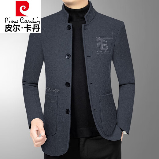 Pier Cardin men's wool jacket autumn and winter style 2025 new autumn woolen jacket men's middle-aged and elderly dad's outfit casual stand collar D6297 shallow coffee 170/M