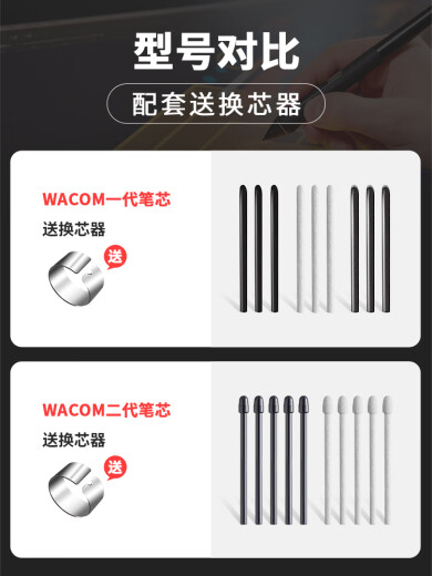 Wacom数位板标准笔芯CTL672/472/6100/4100WL取笔器柔韧毛毡笔尖 一代柔韧笔芯5支装【送取笔器】 0x0cm