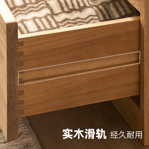 Original elements all solid wood drawer cabinet dresser white oak one-piece multifunctional floor-standing storage cabinet dressing table M2031 wide six drawers + L table without stool - white oak