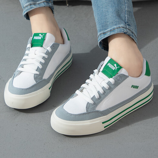 Puma Puma Herrenschuhe Frauenschuhe Leinwandschuhe Sommer neuer Stil kleine weiße Schuhe Leichte atmungsaktive vulkanisierte untere Top-Schuhe Casual Schuhe 395020-06/Puma weiß-grün-mediumgrau 39 39