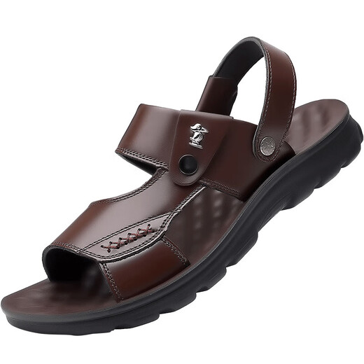 Dadong (Dusto) Chaussures de bonnet d'été Sandales masculines Men's Men's Casual Top Layer Cowhide Beach Chaussures Nouvelles sandales à double usage confortables Général 100 Brown 9928 38