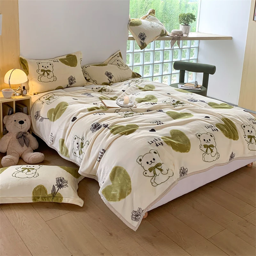 Yalu Double-layer Milk Velvet Blanket Air Conditioning Blanket Towel Quilt Office Sofa Nap Blanket Shawl Throw Blanket Universal for All Seasons Dim Sum Bear Multi-purpose Blanket Can Be Paved or Covered 120*200cm Single Blanket