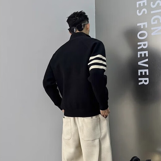 Yibo Sweater Cardigan Spring Men New Style Style Style Tendencia de tres barras Flower Cualvado Collar Sweater Chaqueta de suéter de punto