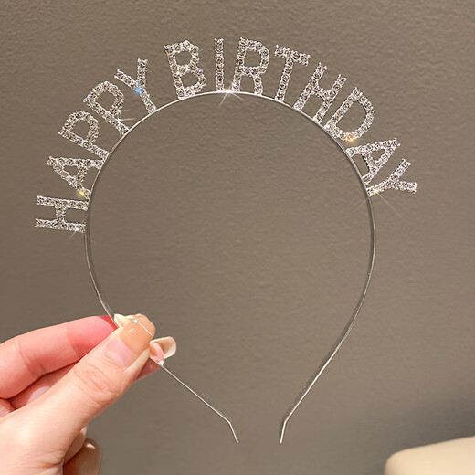 Muyu Happy Birthday Headband Goddess Rhinestone Crown Atmosphere Headband Party Dress Up Korean Hairpin Headband Hair Accessory Silver Letter Headband One Pack