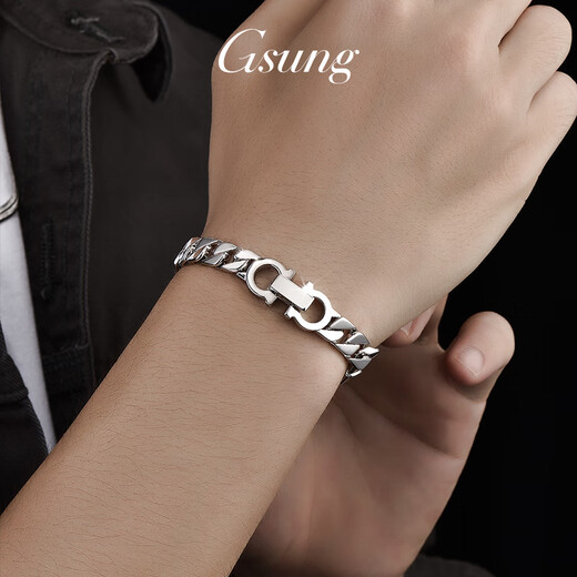 GsunG Platinum Bracelet Men's Cuban Bracelet New PT950 Platinum Bracelet Men's Solid Atmosphere Horsewhip Chain Clasp PT950 Bracelet Approximately 48g 19cm Reservation