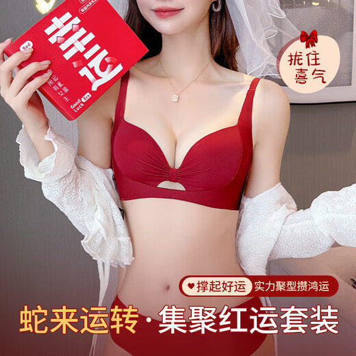 Modal Red Zodiac Year Underwear Set Women's 2026 Year of the Horse Gift Box Wedding Bride Sexy Small Breast Push Up Bra Red Underwear Set 001+Gift Box M 34/75AB Recommended 95-110Jin Jin equals 0.5 kg