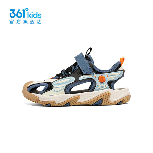 361 Shopping mall same style children's shoes, boys' beach toe-cap sandals, summer new middle and large children's sandals, feather white/carbon black/eternal blue 37