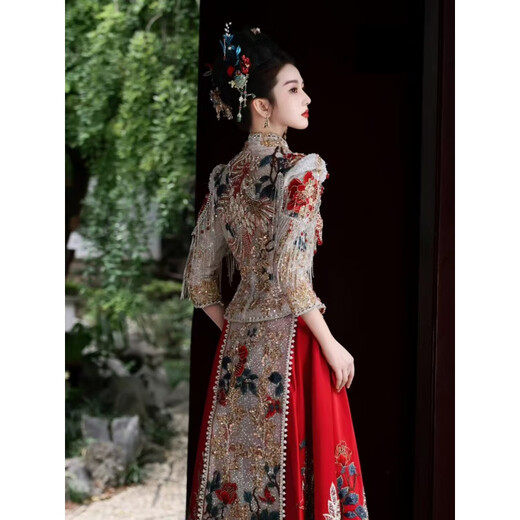Fengli Xiuhe Clothes Bride 2025 Niang Xiuhe Clothes Wedding Chinese Wedding Clothes Phoenix Crown Xia Pei Velvet Heavy Industry Embroidered Pavilion Clothes Picture Color XL