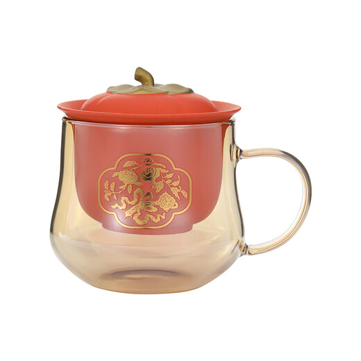 New cultural and creative birthday gifts: Forbidden City Persimmon Ruyi Tea Cup Tea Separator Cup Ceramic Liner for Friends Persimmon Ruyi Gift Box