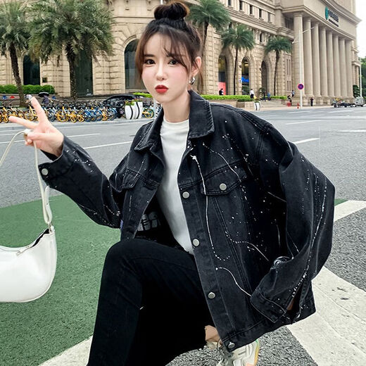 单南卫牛仔外套女春秋款新款宽松小个子牛仔衣外穿夹克 9926#图片款【黑色】 3XL 【建议156--165斤】