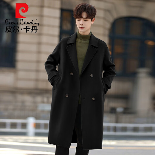 Pierre Cardin Warm Men's Double-sided Wool Coat Mid-Length Over-the-Knee Pure Wool Woolen Coat Windbreaker Thick and Loose in Winter Black L 175 (160-185Jin Jin equals 0.5kg)