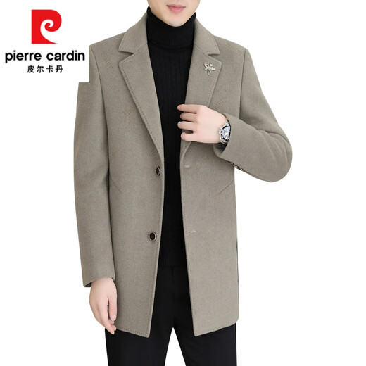 Pierre Cardin autumn and winter woolen coat men's medium-length woolen windbreaker men's high-end casual suit lapel double-sided woolen coat Khaki medium-long double-sided woolen coat 2307 suit collar M recommended 120Jin Jin is equal to less than 0.5 kg