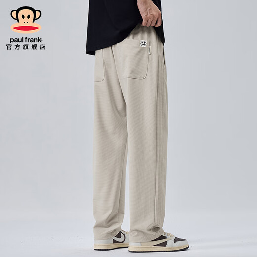 大嘴猴（paul frank）男士冰丝速干弹力直筒休闲裤夏季薄款潮牌宽松百搭男装运动长裤子 黑色6621S【官方正品】 M 【建议90-115斤】