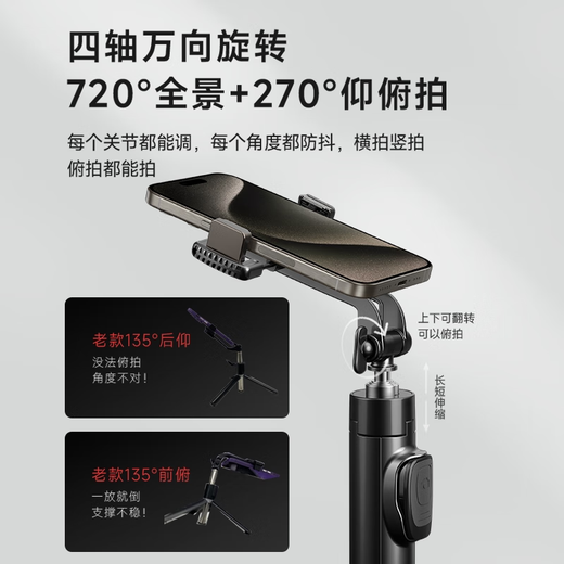 Li Sen Mobiltelefon Selfie Stick Handheld Tripod Bluetooth Fernbedienung Telescopic Multifunktions-Selfie-Stick Mobiltelefon Ständer 360 Rotierende Desktop Live-Sendung Stabile Anti-Shake-Outdoor-Aufnahme Standardversion 1,3 Meter