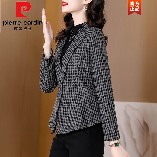 Pierre Cardin (pierre cardin) blazer women's spring, autumn and winter 2025 new style small fragrant style versatile fashionable temperament top Houndstooth XL 110-120Jin Jin equals 0.5 kg