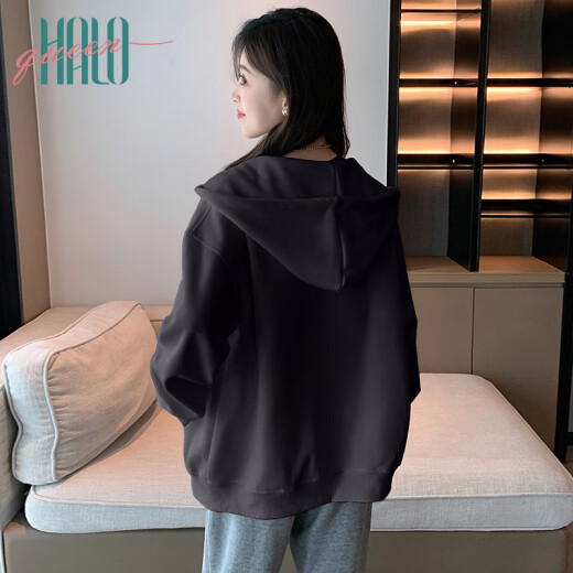 HaloQueen casual jacket women's niche letter print loose hooded sweatshirt jacket H13KF2142