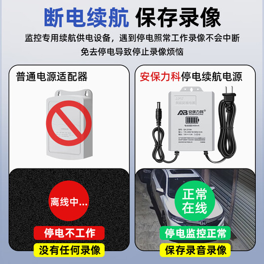 安保力科 监控摄像头ups停电续航电源12V1.5a断电备用防水电源3C认证