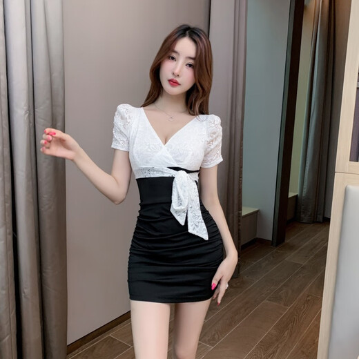 夜场KTV性感连衣裙女佳丽晚礼服足浴按摩SPA沐足技师工作服包臀裙 3883黑色 S建议80-95斤