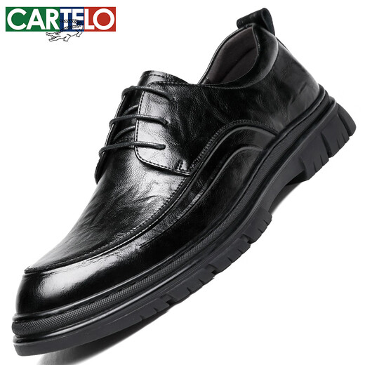 卡帝乐鳄鱼（CARTELO）英伦男士皮鞋透气耐磨经典商务正装鞋圆头软牛皮鞋男9892黑色41