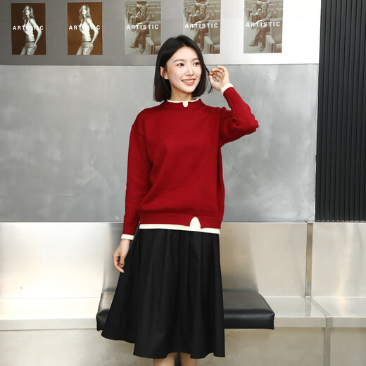 Little Bear Elf (xiaoxiongjingling) red sweater parent-child clothing, autumn and winter high-end festive Spring Festival clothing for a family of three and four, mother and daughter, burgundy single sweater, adult size 2XL (recommended height 175-185cm)