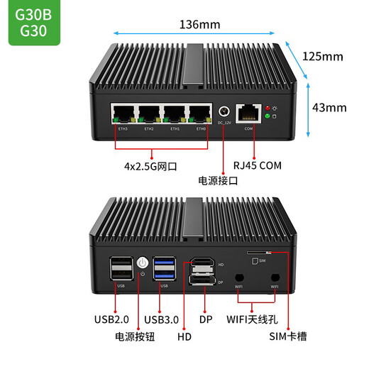 BICONTROL N5105 Puerto de red Quad Gigabit Router suave Soft N4000 Mini Computadora Host Máquina de control industrial integrada Tarjeta de red Silent I226 J4125 Módulo 4G Módulo Ros G30-N6210 Tarjeta de red cuádruple M.2 Estado sólido 4G Memoria 16G Estado sólido