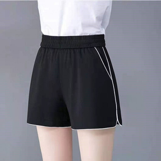 HTBT Cool Silk Cotton Wide Leg Sports Shorts for Women Summer High Waisted Loose Slimming Pants for Outerwear Versatile Casual Hot Pants Black Letters XL (Recommended 110-125 Jin Jin equals 0.5 kg)