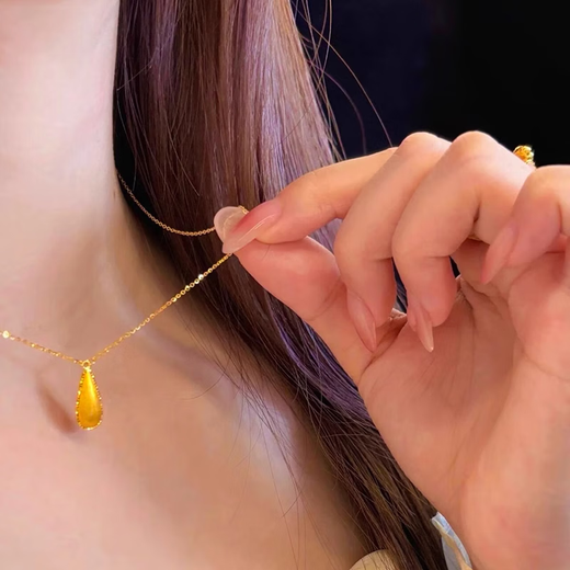 Tris sand gold brushed water drop necklace women's new Chinese style retro pendant clavicle chain trend flat replacement gold set chain brushed brushed water drop necklace
